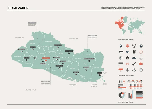 Mapa vetorial de El Salvador . — Vetor de Stock