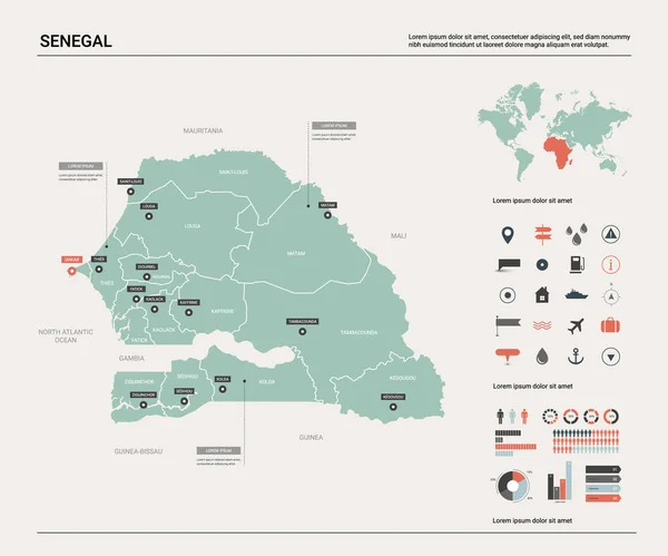 Mapa vectorial de Senegal . — Vector de stock