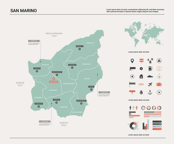 Mapa vetorial de San Marino . — Vetor de Stock