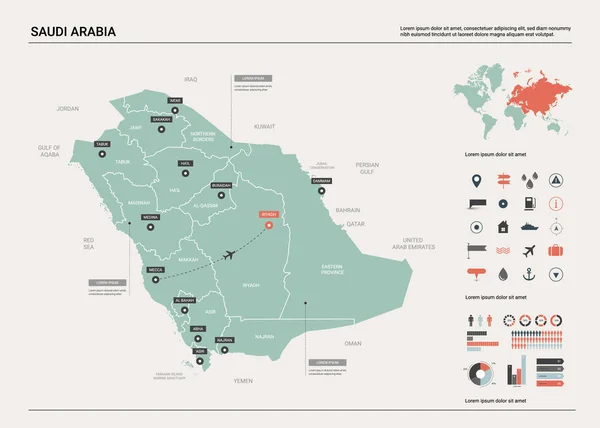 Mapa vectorial de Arabia Saudita . — Archivo Imágenes Vectoriales