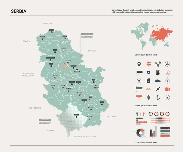 Mapa vectorial de Serbia . — Vector de stock