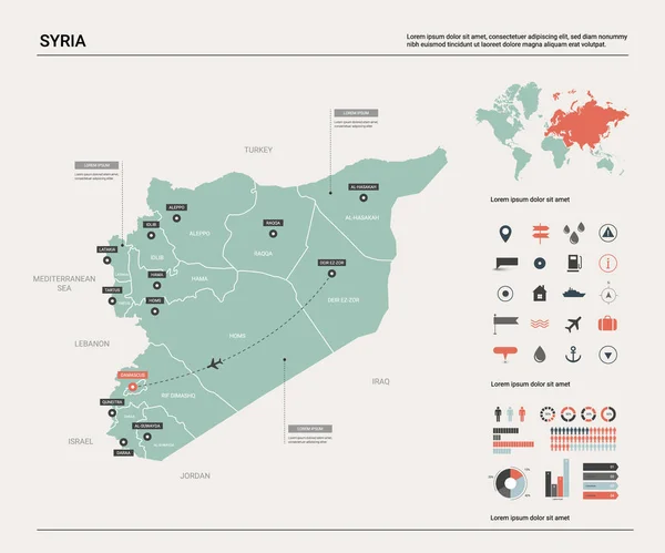 Mapa vectorial de Siria . — Vector de stock