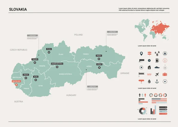 Vector mapa de Eslovaquia . — Vector de stock