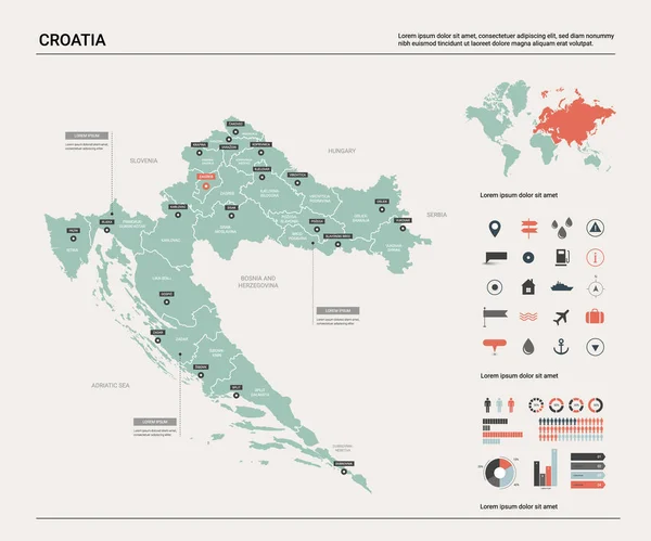 Mapa vectorial de Croacia . — Vector de stock