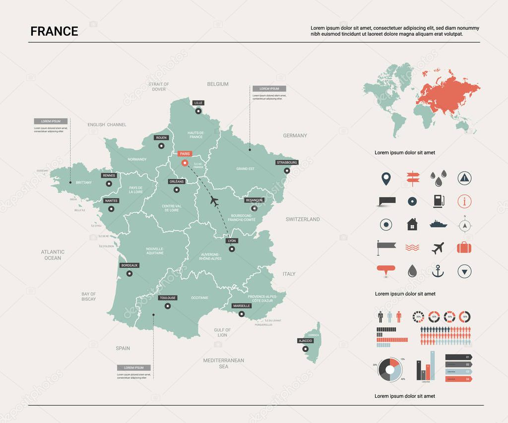 Vector map of France. 