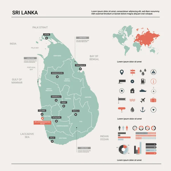 Mapa wektorowa Sri Lanki. — Wektor stockowy