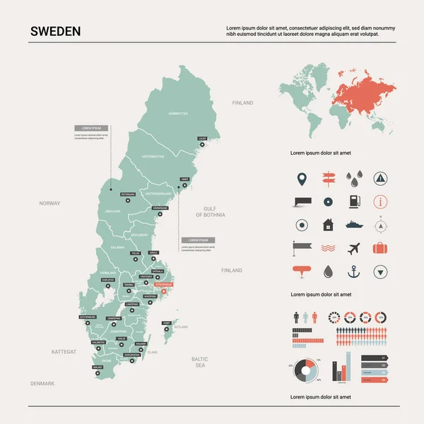 スウェーデンのベクトル地図. — ストックベクタ