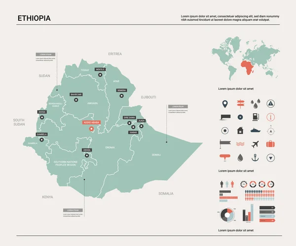 Mapa vectorial de Etiopía . — Vector de stock