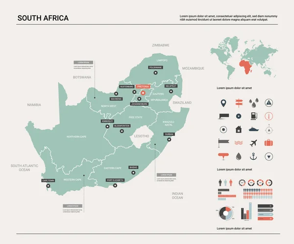 Mapa vectorial de Sudáfrica (RSA) ). — Vector de stock