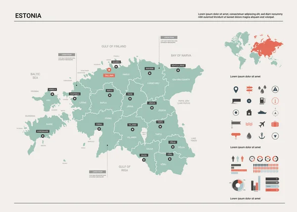 Mapa vectorial de Estonia . — Vector de stock