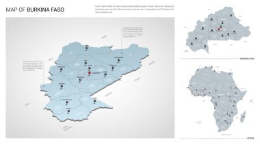 Burkina Faso ülkesinin vektör seti. Izometrik 3d harita, Burkina F