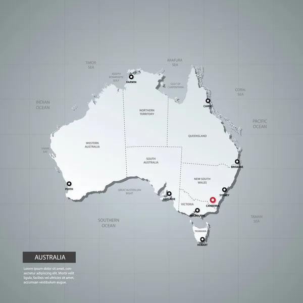 Ilustración vectorial mapa administrativo de Australia — Vector de stock