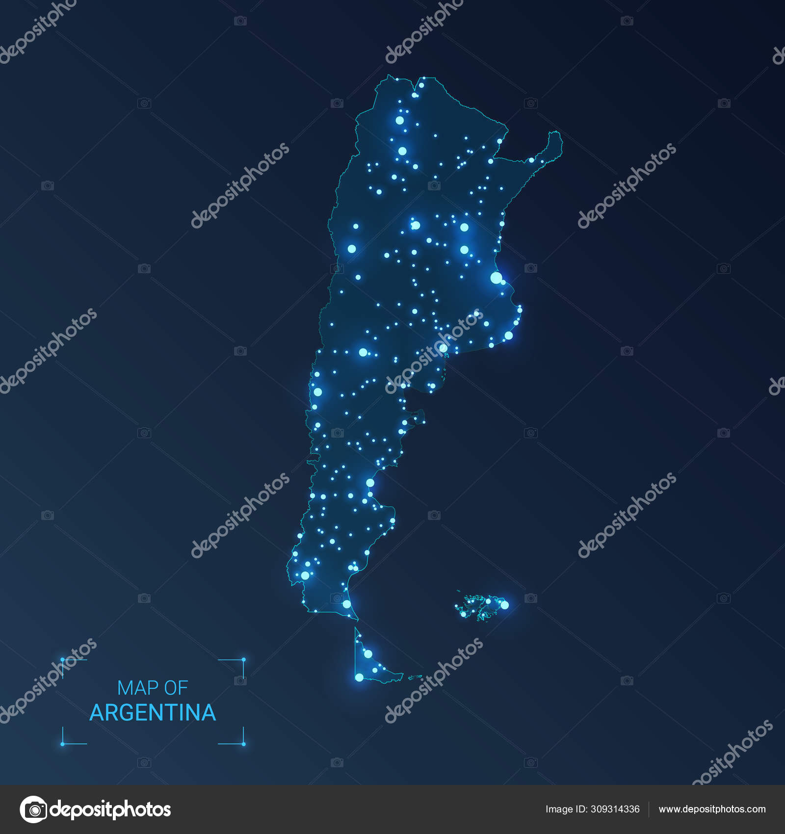 Argentina Map With Cities Stock Vector C Molokowall 309314336