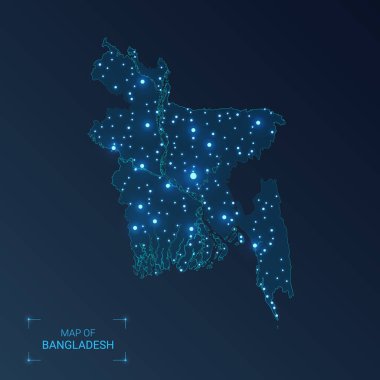 Şehirlerile Bangladeş haritası.