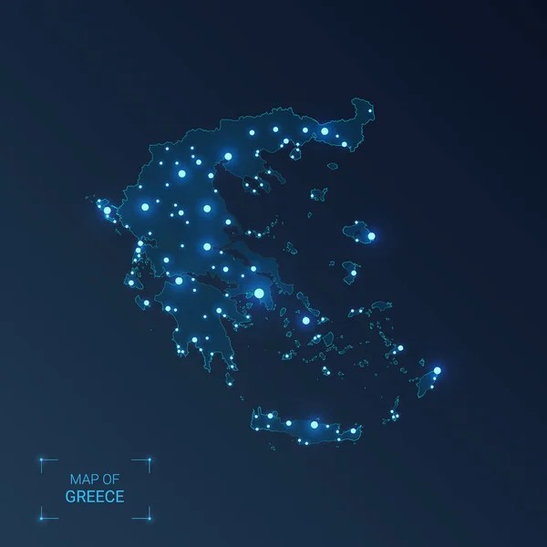 Grecia mapa con ciudades . — Vector de stock
