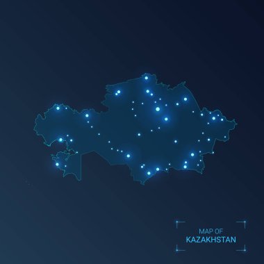 Şehirlerle birlikte Kazakistan haritası. 