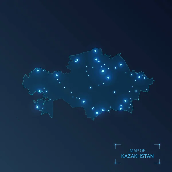 Kazajstán mapa con ciudades . — Vector de stock