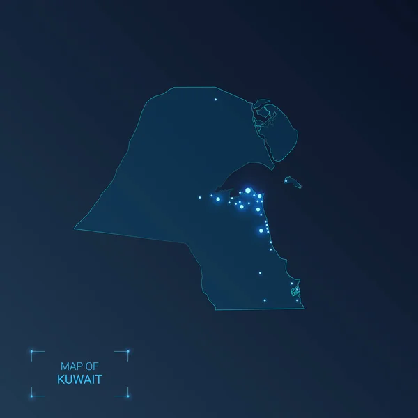 Kuvajtská mapa s městy. — Stockový vektor