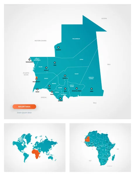Modèle Modifiable Carte Mauritanie Avec Des Marques Mauritanie Sur Carte — Image vectorielle