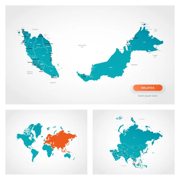 Modello Modificabile Della Mappa Malesia Con Segni Malesia Sulla Mappa — Vettoriale Stock