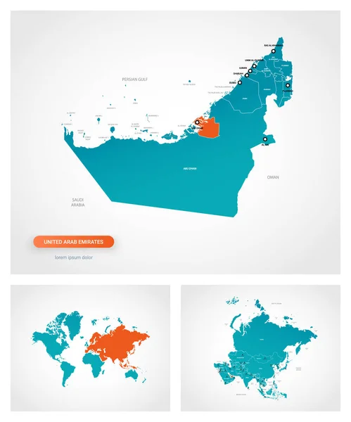 Upravitelná Šablona Mapy Spojených Arabských Emirátů Značkami Spojené Arabské Emiráty — Stockový vektor