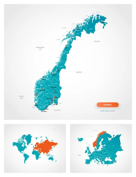 Таблица Картой Норвегии Отметками Норвегия Карте Мира Карте Европы — стоковый вектор