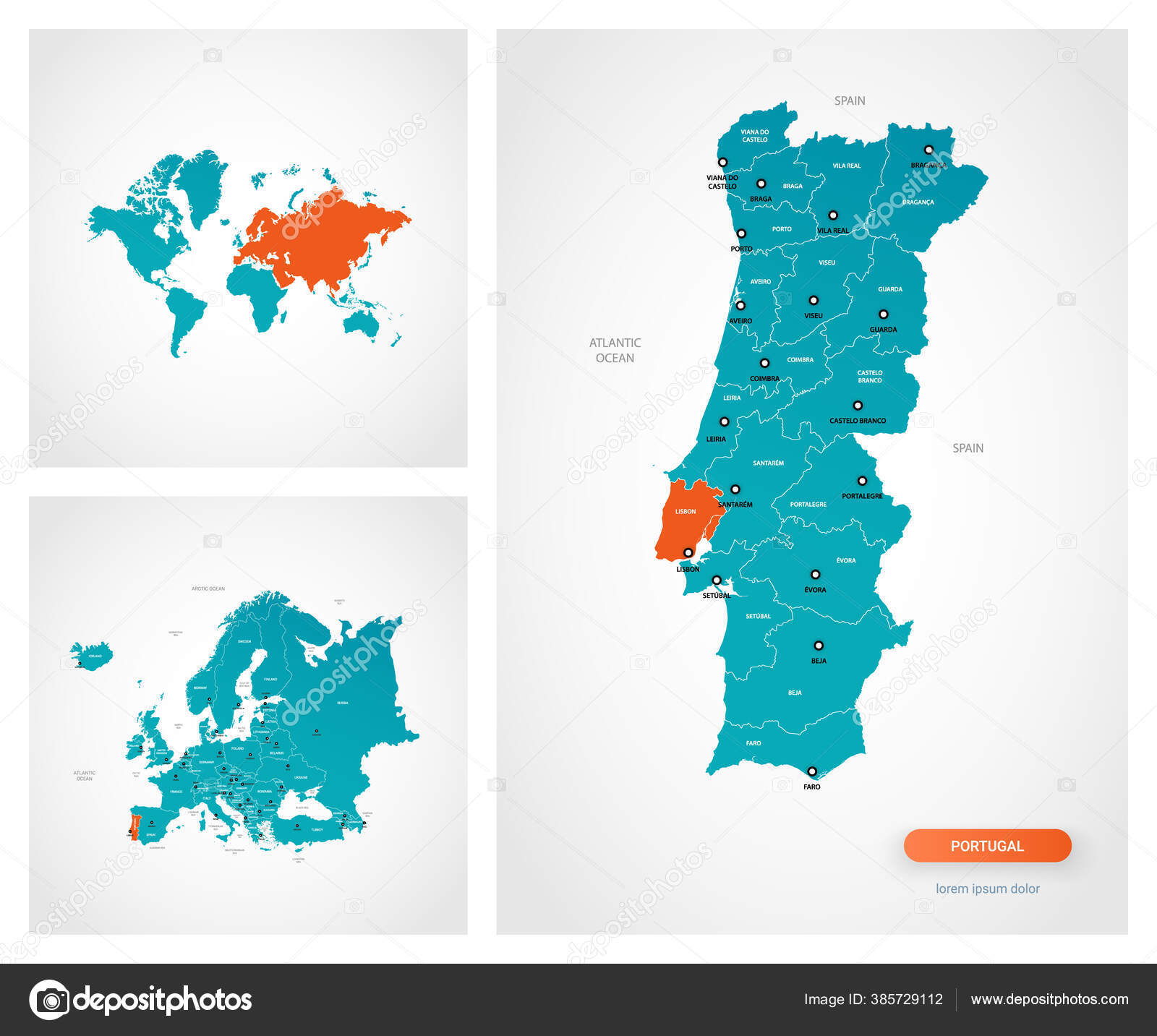 Vetores de Localização De Portugal No Mapamúndi Marcada Com O