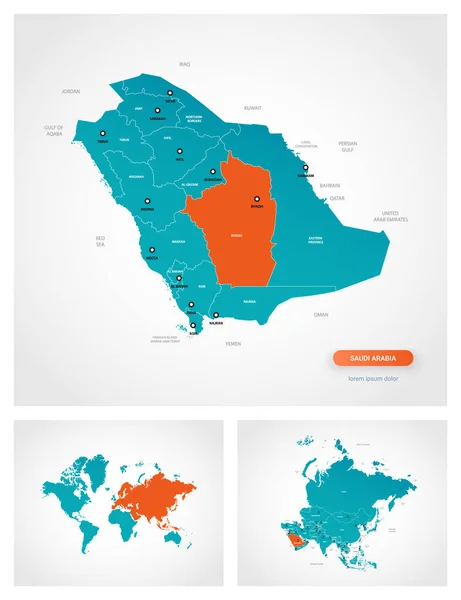 Modelo Editável Mapa Arábia Saudita Com Marcas Arábia Saudita Mapa —  Vetores de Stock