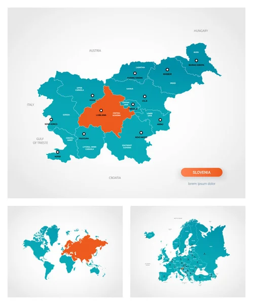 Slovenya Haritasının Işaretli Düzenlenebilir Şablonu Slovenya Dünya Haritasında Avrupa Haritasında — Stok Vektör