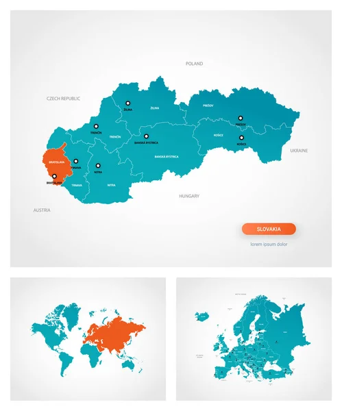 Modello Modificabile Della Mappa Slovacchia Con Segni Slovacchia Sulla Mappa — Vettoriale Stock