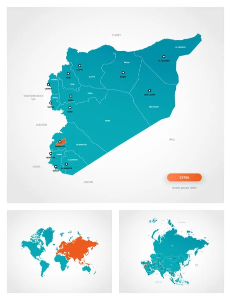 Plantilla Editable Mapa Siria Con Marcas Siria Mapa Del Mundo — Archivo Imágenes Vectoriales