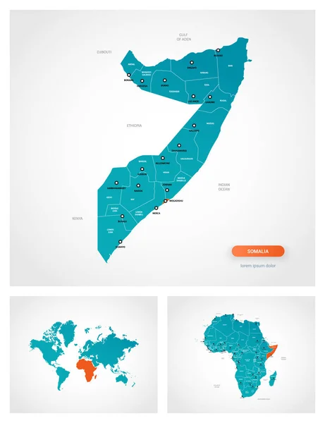 Redigerbar Mall För Karta Över Somalia Med Märken Somalia Världskartan — Stock vektor