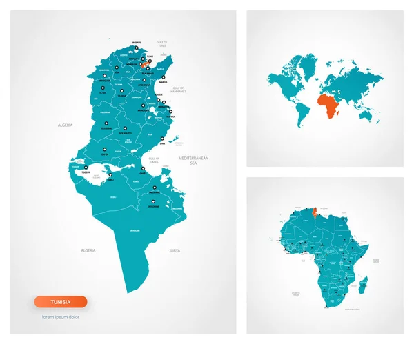 Modèle Modifiable Carte Tunisie Avec Des Marques Tunisie Sur Carte — Image vectorielle
