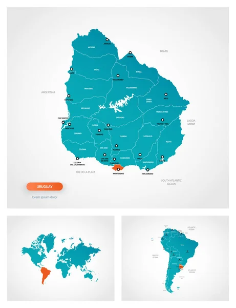 Modello Modificabile Della Mappa Uruguay Con Segni Uruguay Sulla Mappa — Vettoriale Stock