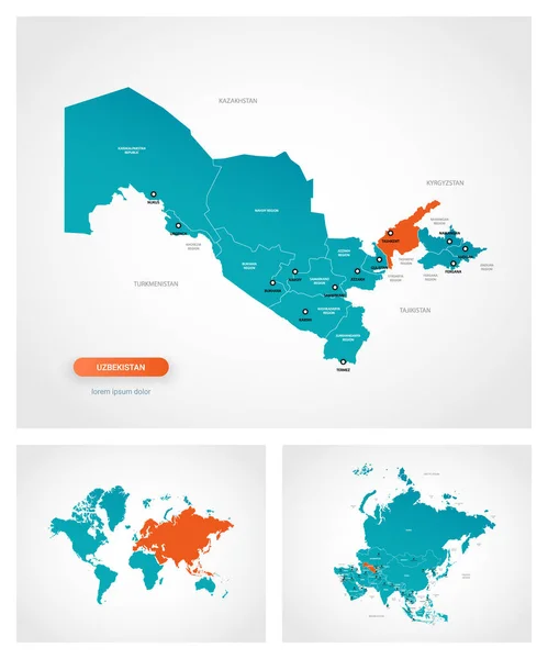 Modelo Editável Mapa Uzbequistão Com Marcas Uzbequistão Mapa Mundo Mapa — Vetor de Stock