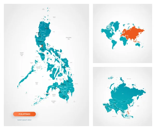 Plantilla Editable Del Mapa Filipinas Con Marcas Filipinas Mapa Del — Vector de stock