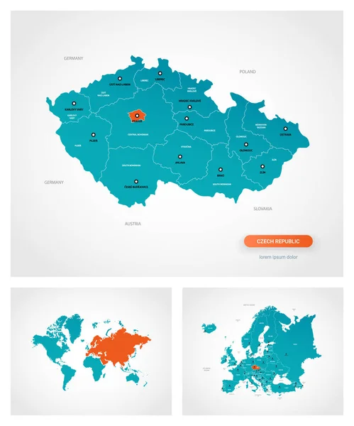 Plantilla Editable Del Mapa República Checa Con Marcas República Checa — Vector de stock