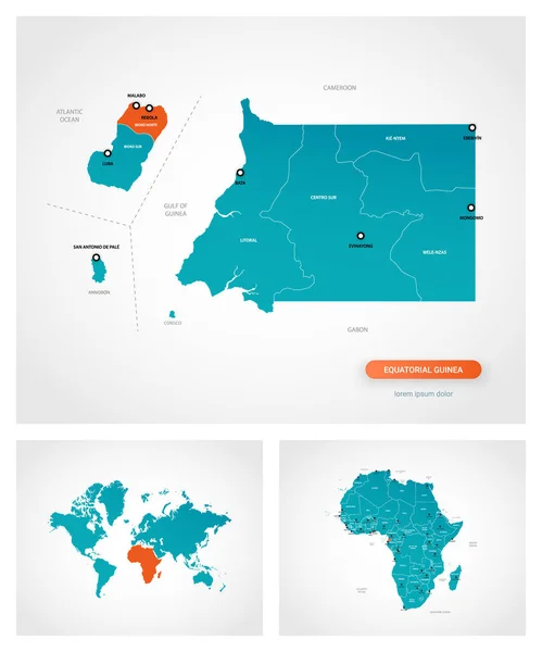Modèle Modifiable Carte Guinée Équatoriale Avec Des Marques Guinée Équatoriale — Image vectorielle