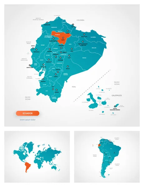 Modello Modificabile Della Mappa Ecuador Con Segni Ecuador Sulla Mappa — Vettoriale Stock