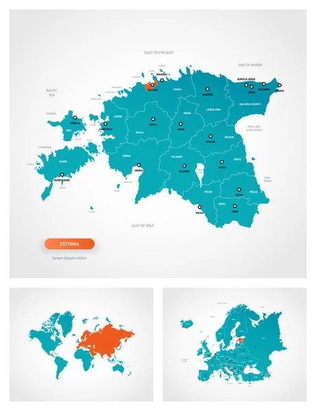 Plantilla Editable Del Mapa Estonia Con Marcas Estonia Mapa Mundial — Vector de stock