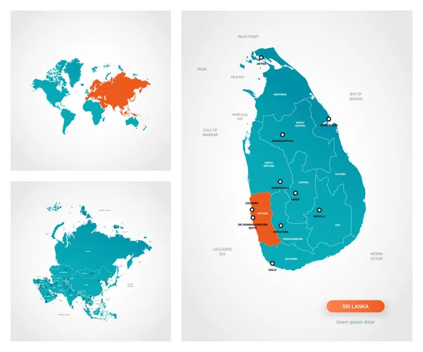 Upravitelná Šablona Mapy Srí Lanky Značkami Srí Lanka Mapě Světa — Stockový vektor