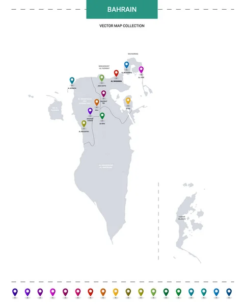 Bahrain Karte Mit Ortsmarkierungen Infografische Vektorvorlage Isoliert Auf Weißem Hintergrund — Stockvektor