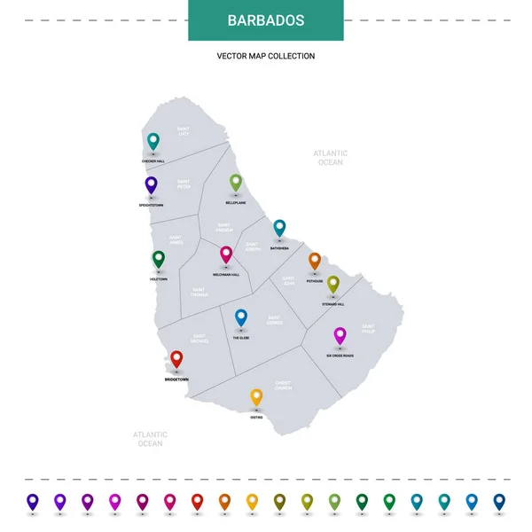 Mapa Barbados Com Marcas Ponteiro Localização Modelo Vetor Infográfico Isolado —  Vetores de Stock