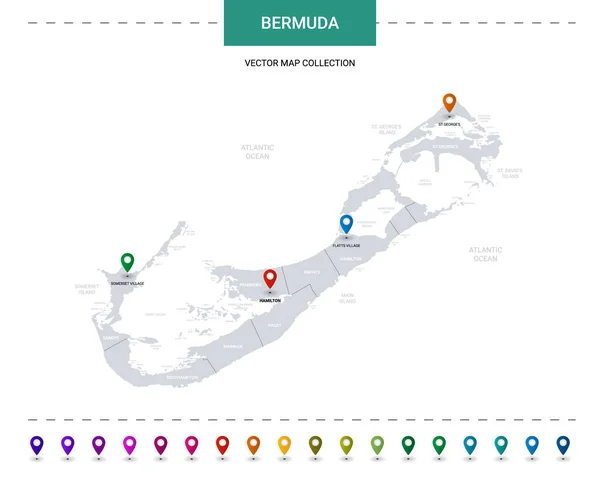 Mapa Das Bermudas Com Marcas Ponteiro Localização Modelo Vetor Infográfico —  Vetores de Stock