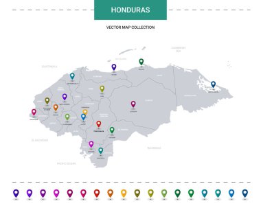 Konum işaretli Honduras haritası. Beyaz arkaplanda izole edilmiş bilgi vektör şablonu. 