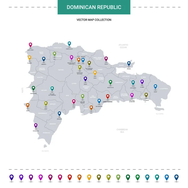 Konum Işaretli Dominik Cumhuriyeti Haritası Beyaz Arkaplanda Izole Edilmiş Bilgi — Stok Vektör