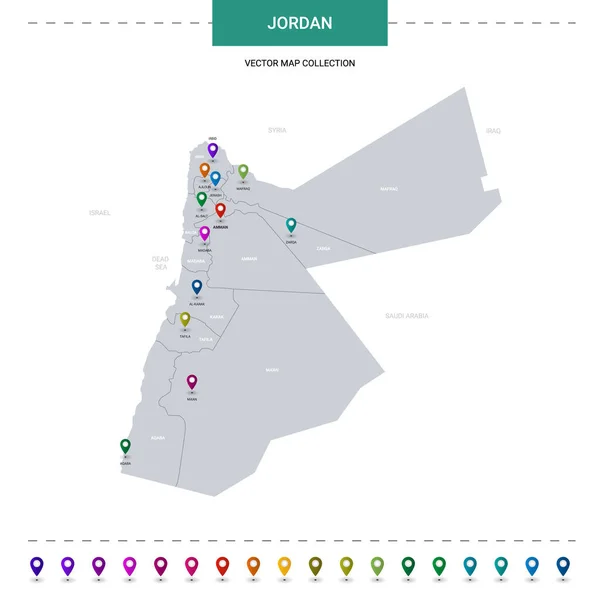 Carte Jordanie Avec Repères Localisation Modèle Vectoriel Infographique Isolé Sur — Image vectorielle