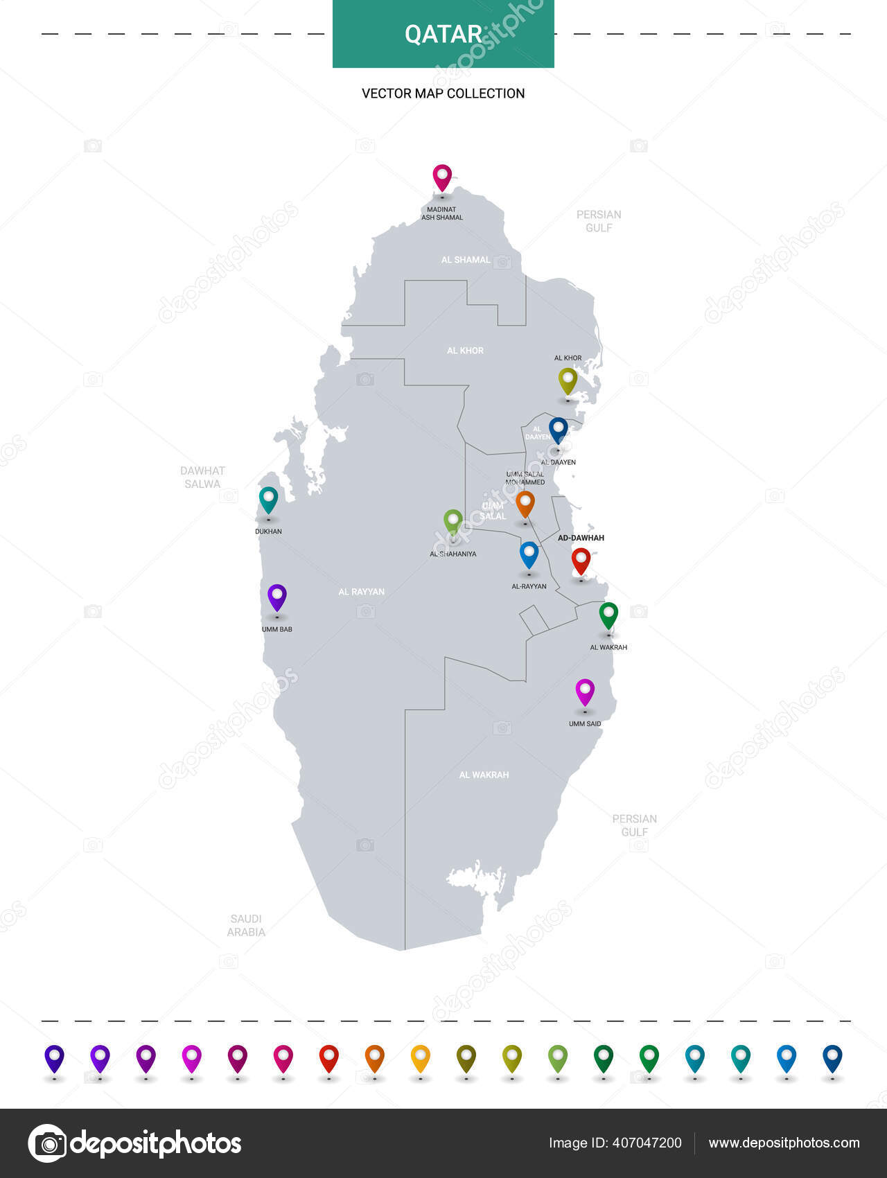 Qatar Map Location Pointer Marks Infographic Vector Template Isolated