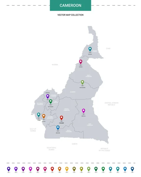 Mapa Dos Camarões Com Marcas Ponteiro Localização Modelo Vetor Infográfico —  Vetores de Stock