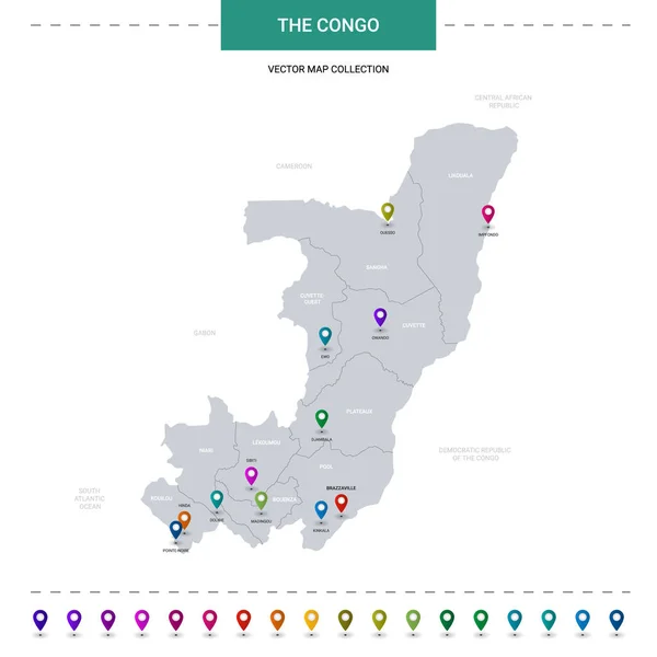 Mapa Congo Com Marcas Ponteiro Localização Modelo Vetor Infográfico Isolado —  Vetores de Stock